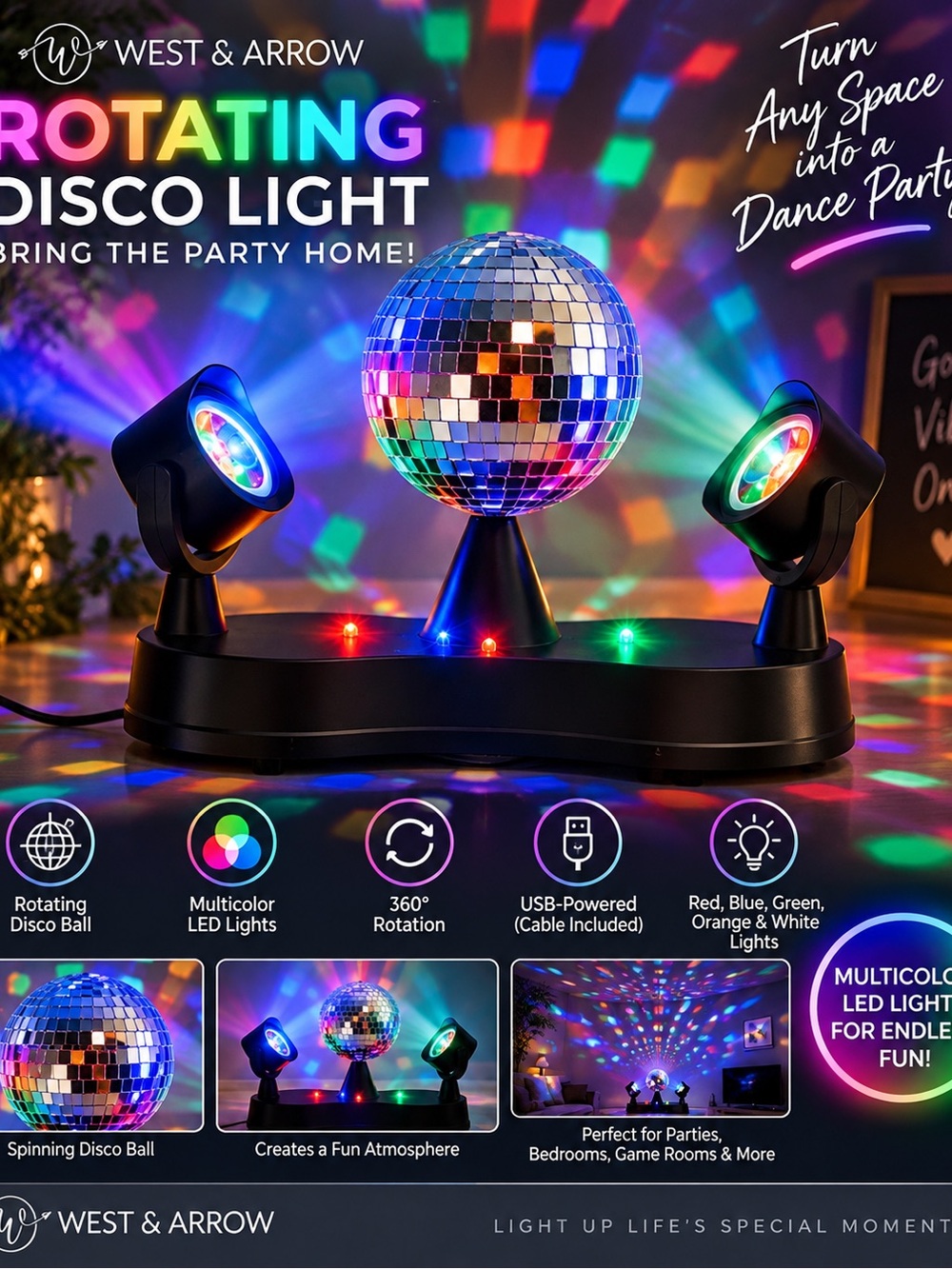 Multicolor Rotating Disco Light - Party Mirror Ball